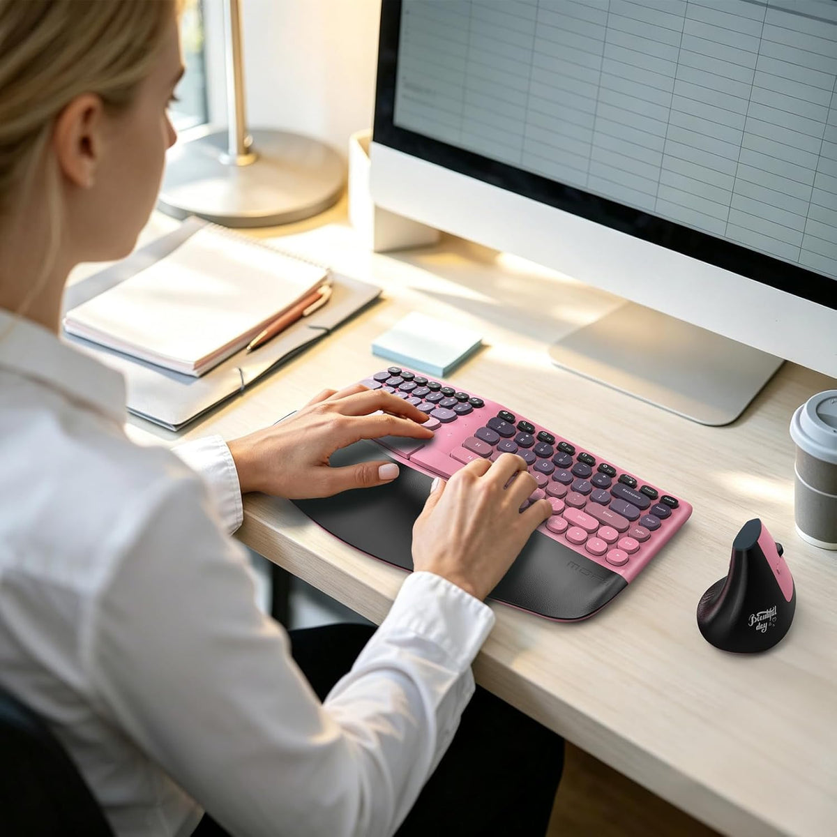 MOFII Combo de teclado y mouse ergonómicos inalámbricos, teclado cu...