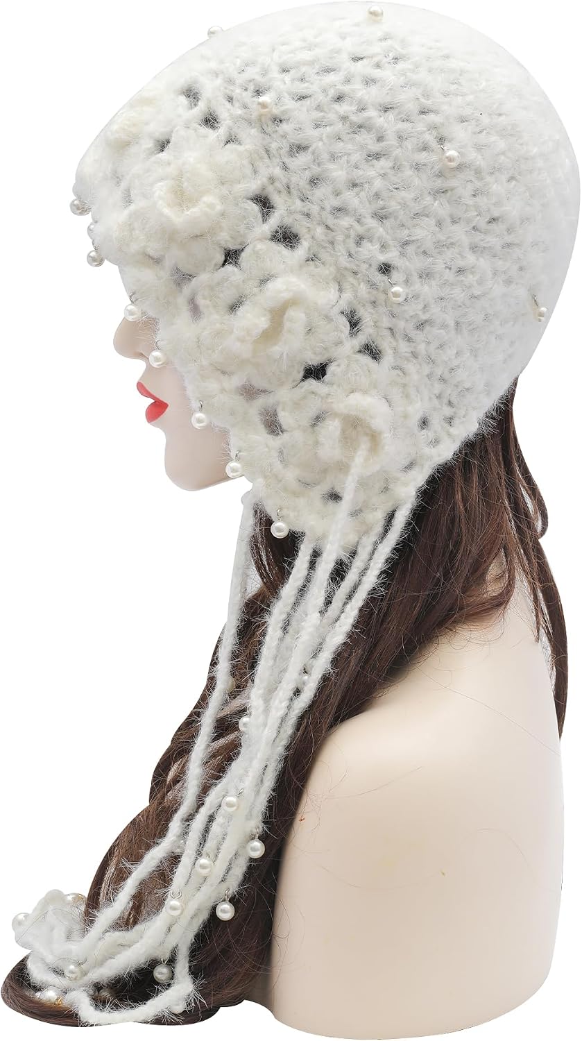 ZLYC Gorro holgado de ganchillo para mujer con borla y textura de c...