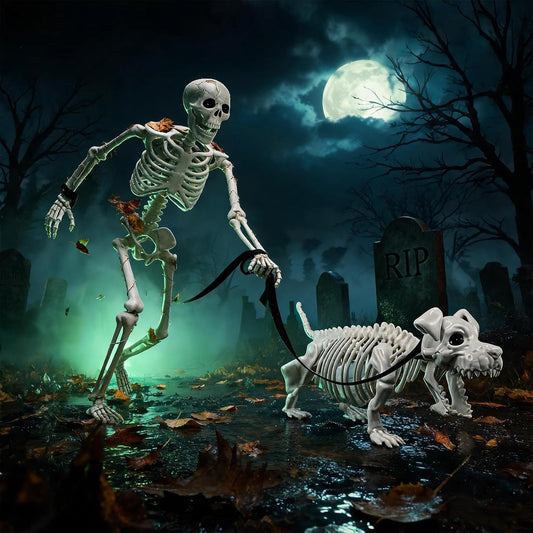 UZYZMS Decoración de Halloween de esqueleto humano y perro de 3.2 p...