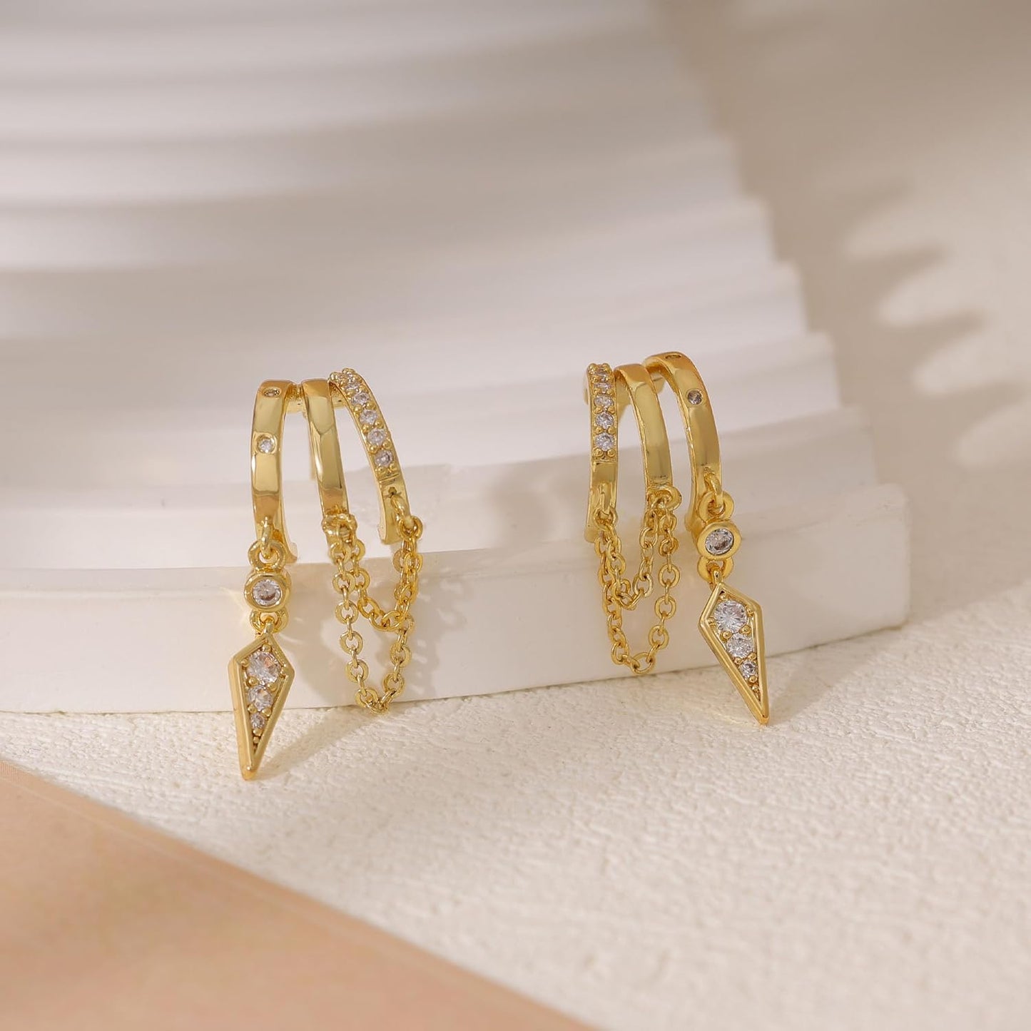 SELSHE Pendientes colgantes para mujer, aretes triples chapados en...