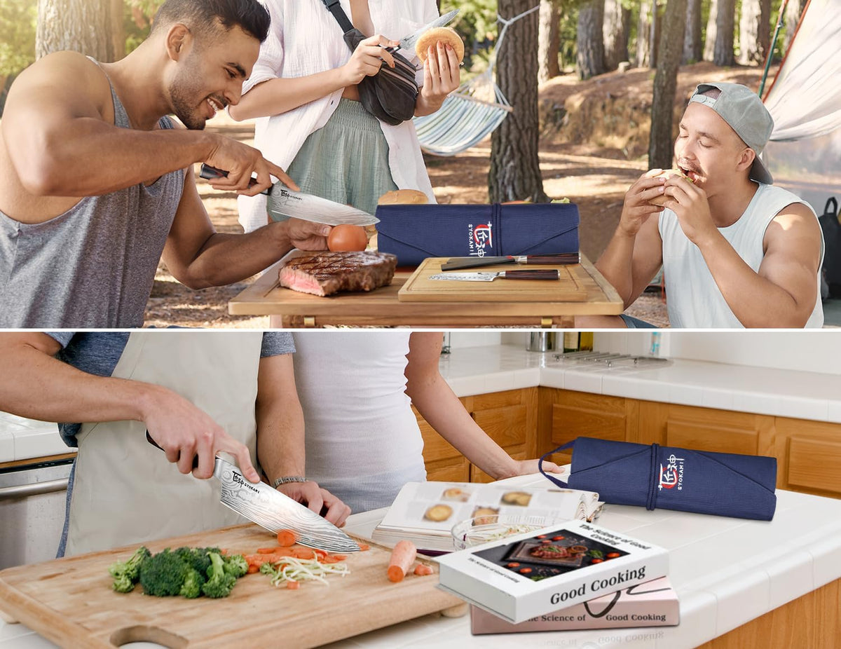 SYOKAMI Juego de cuchillos de chef de 14 piezas con bolsa de rollo,...