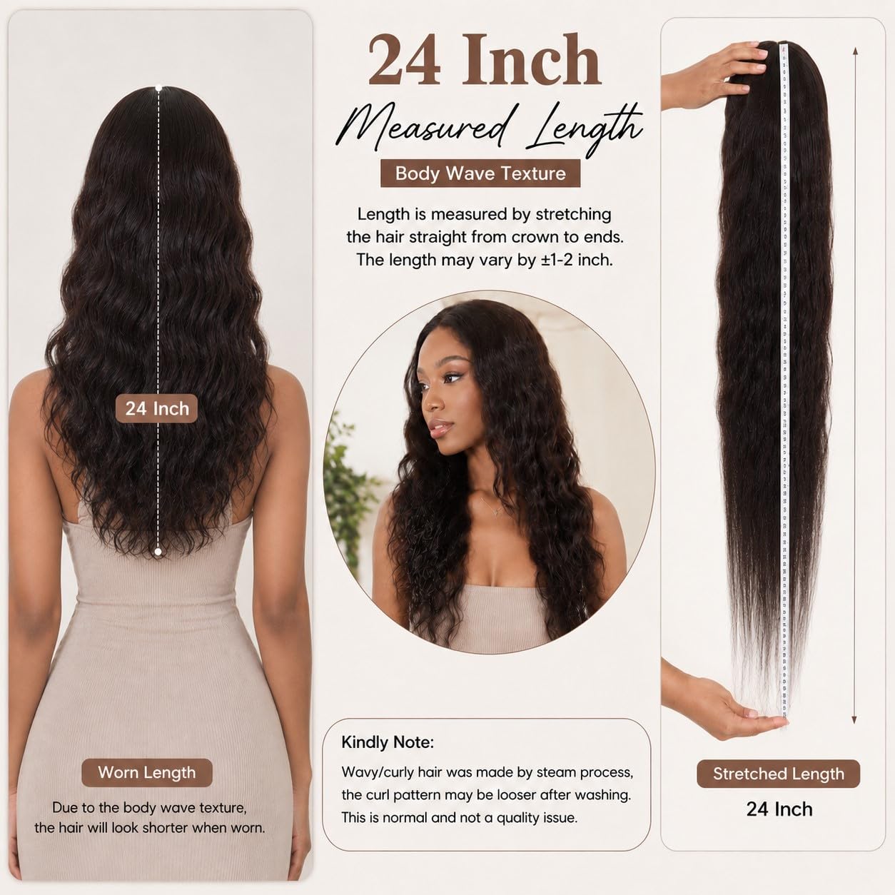 SilkSleek Peluca de cabello humano ondulado de 24 pulgadas, encaje...