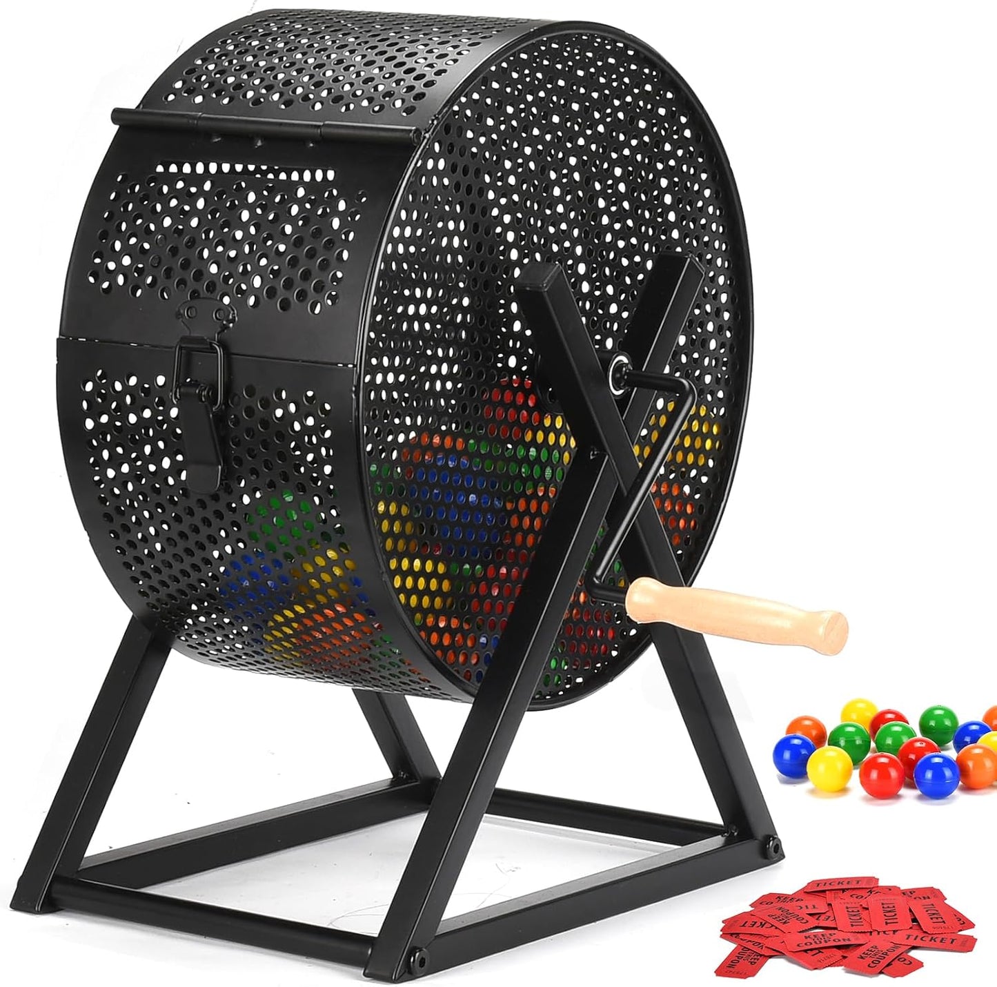 AugFir Tambor de rifa grande, caja giratoria de boletos de rifa eng...