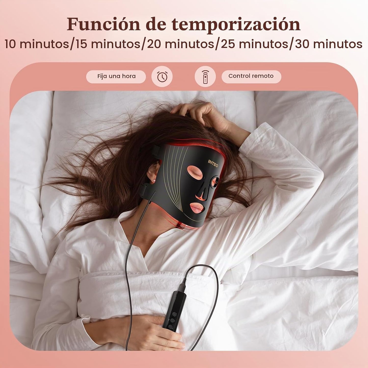 INTEO Terapia de Luz Roja para el Rostro, Máscara Facial LED Portát...