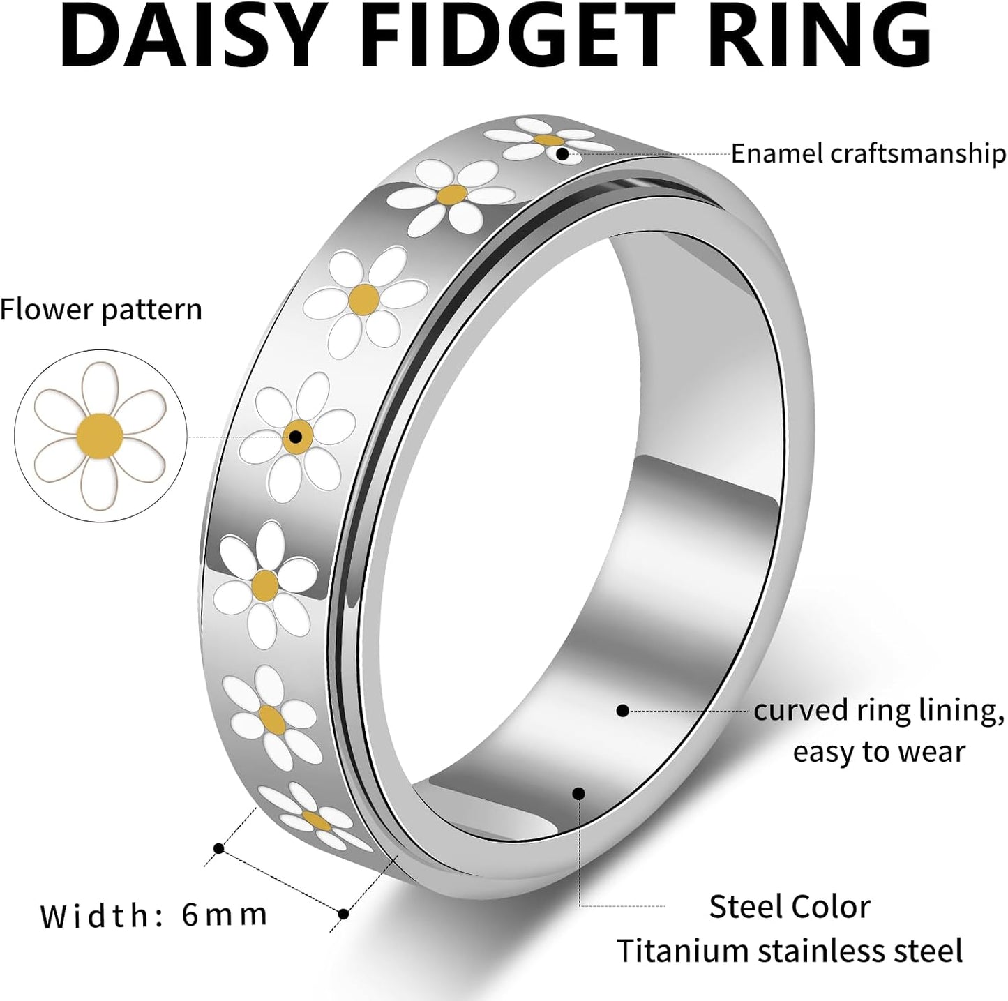 Sfloemm Anillo Daisy Fidget para Alivio de la Ansiedad - Banda Gira...