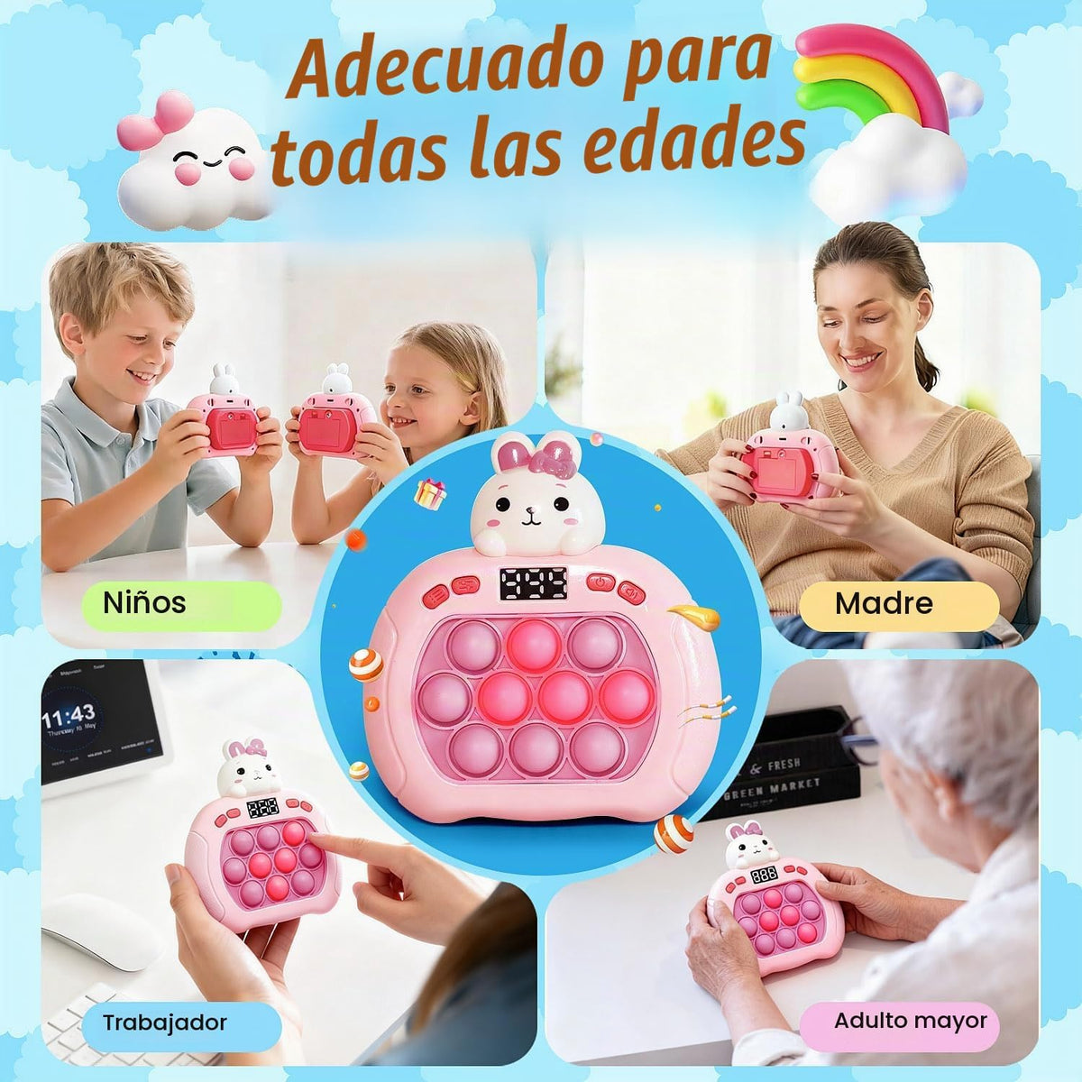 Lesipee Consola de juegos de empuje rápido para niños, juguete de b...