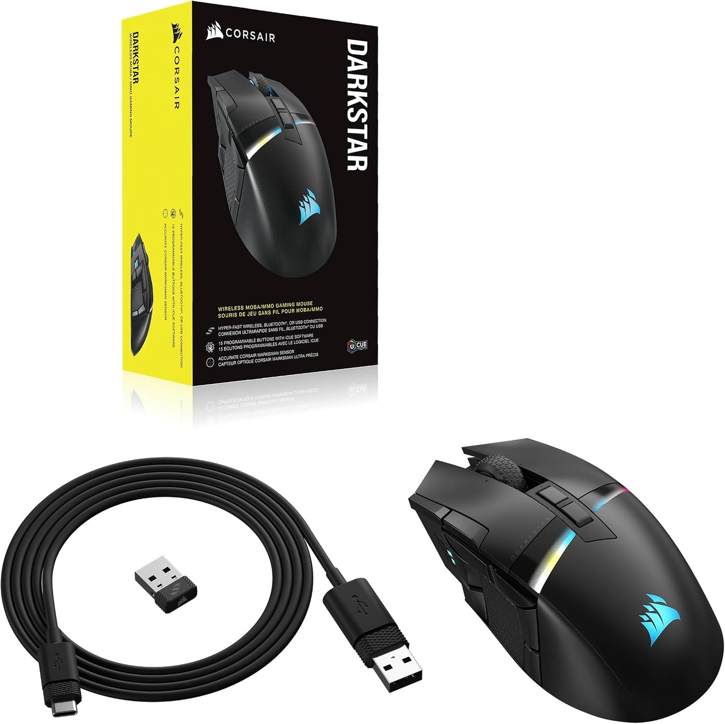 Corsair DARKSTAR - Mouse inalámbrico RGB para juegos MMO, MOBA - 26...