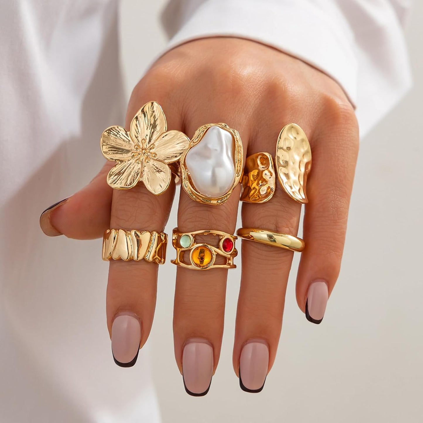 IQIC Anillos gruesos de oro para mujer, juego de anillos de plata a...