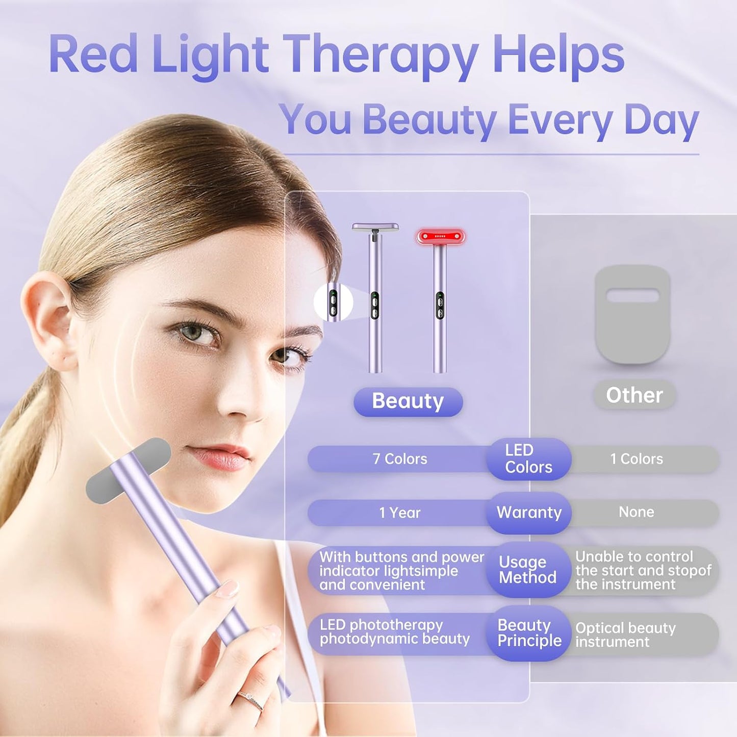 Varita de terapia de luz, terapia de luz roja para cara y cuello, v...