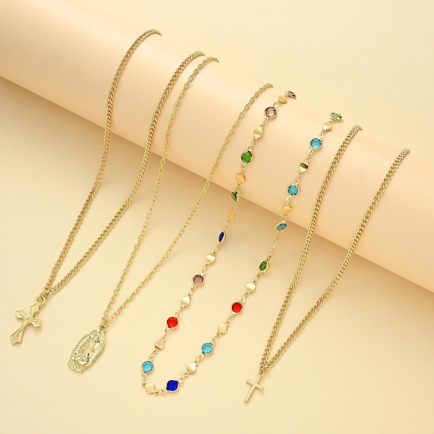 4 piezas de collares de cruz dorados en capas para mujer, modernos,...