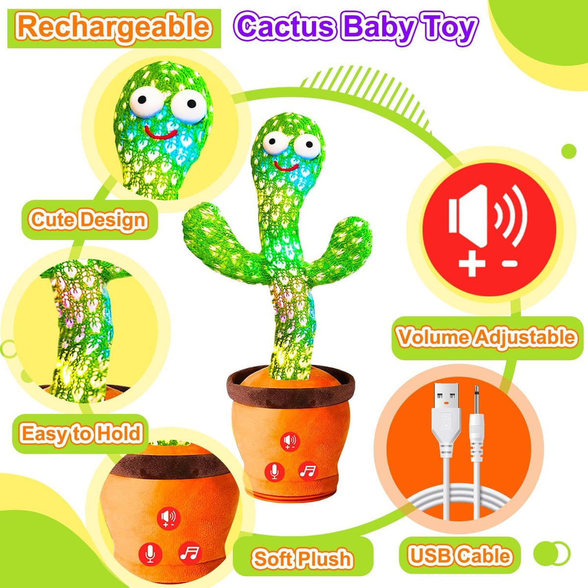 Vitosup Juguetes recargables para bebés, juguete de cactus que habl...