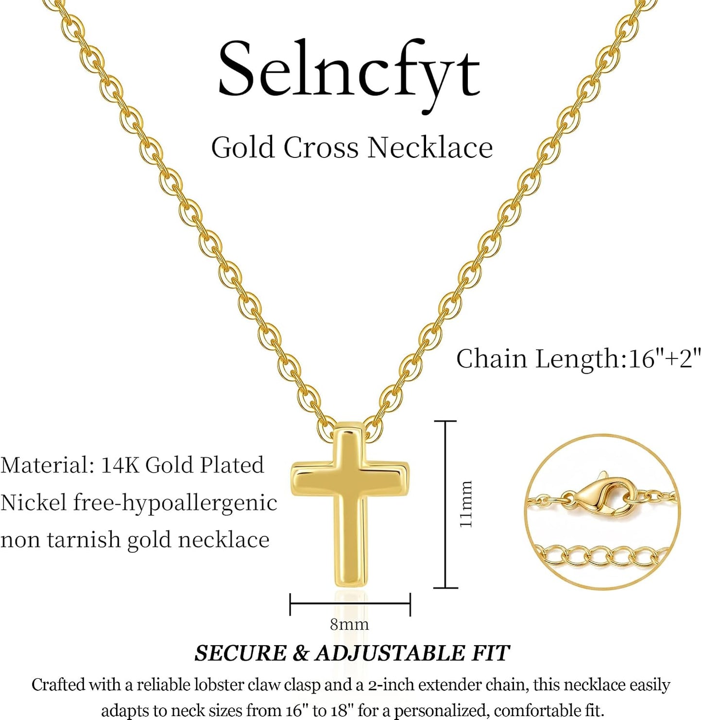 Selncfyt Collar de cruz para mujer, chapado en oro de 14 quilates,...