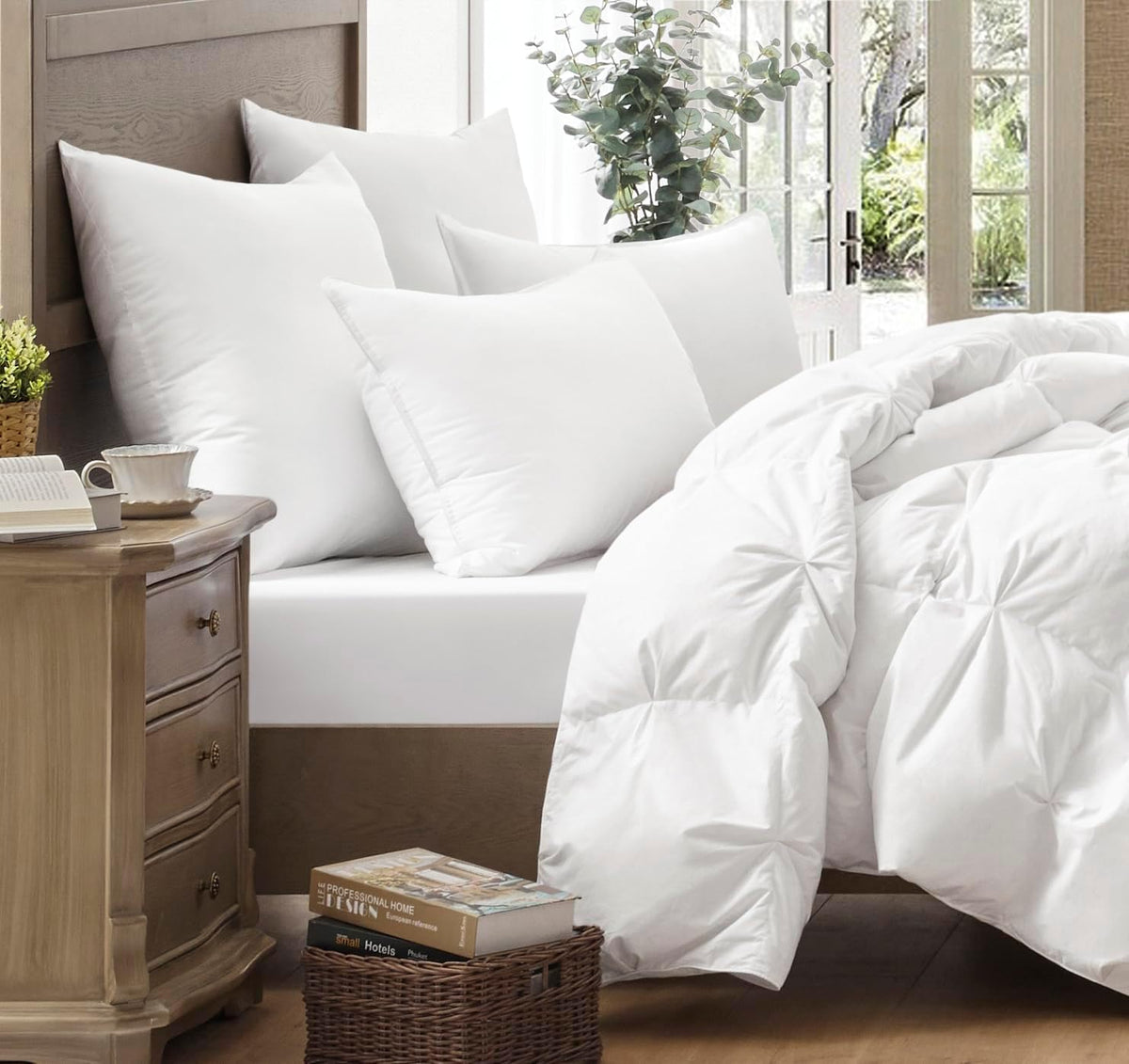 puredown® - Juego de 2 almohadas de plumas y plumón de ganso blanco...