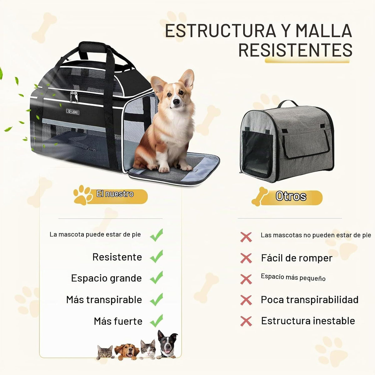 Lekereise Transportador de mascotas extensible superior de 18 x 13...