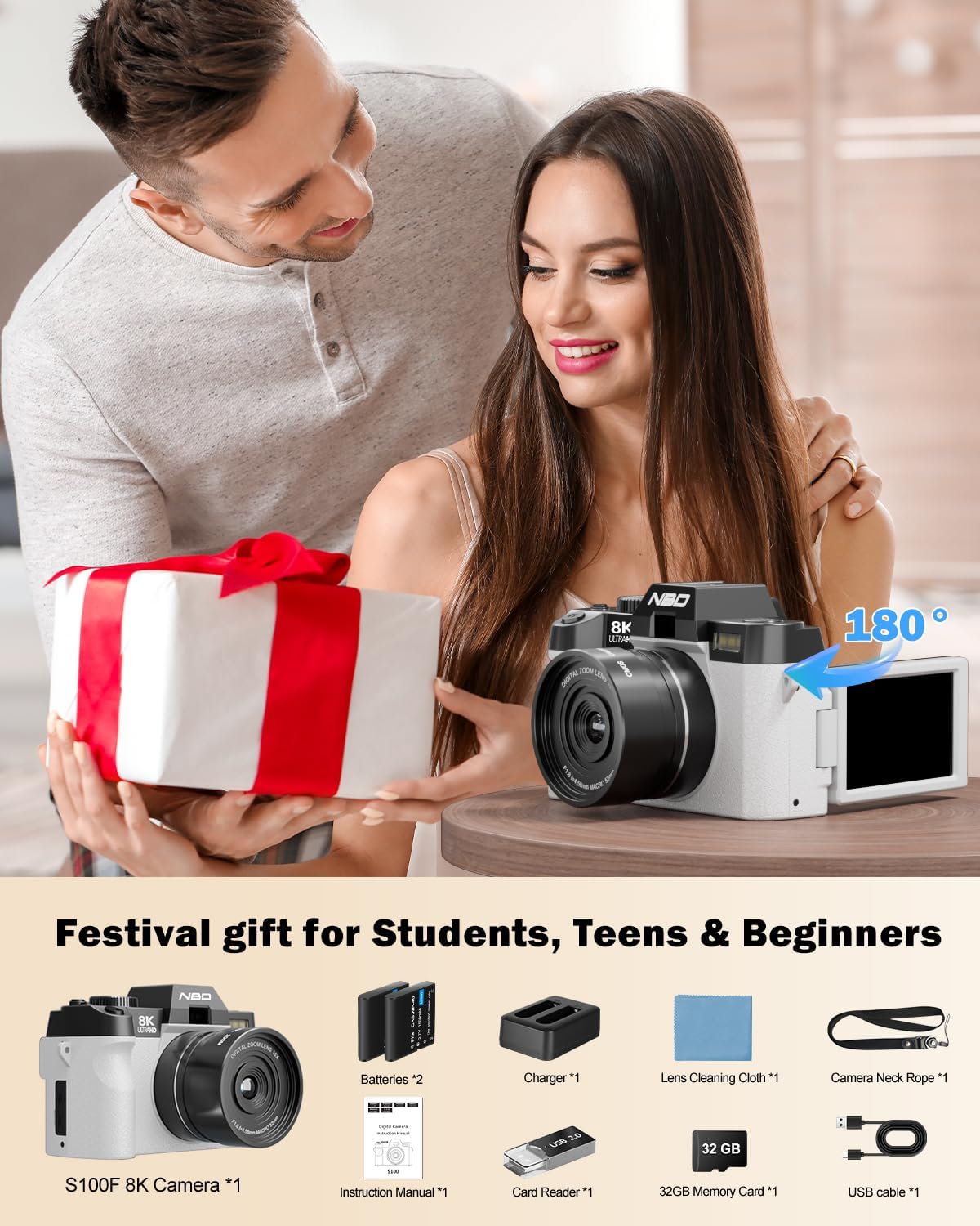 NBD Cámaras digitales 8K para fotografía, cámara fotográfica de 64...