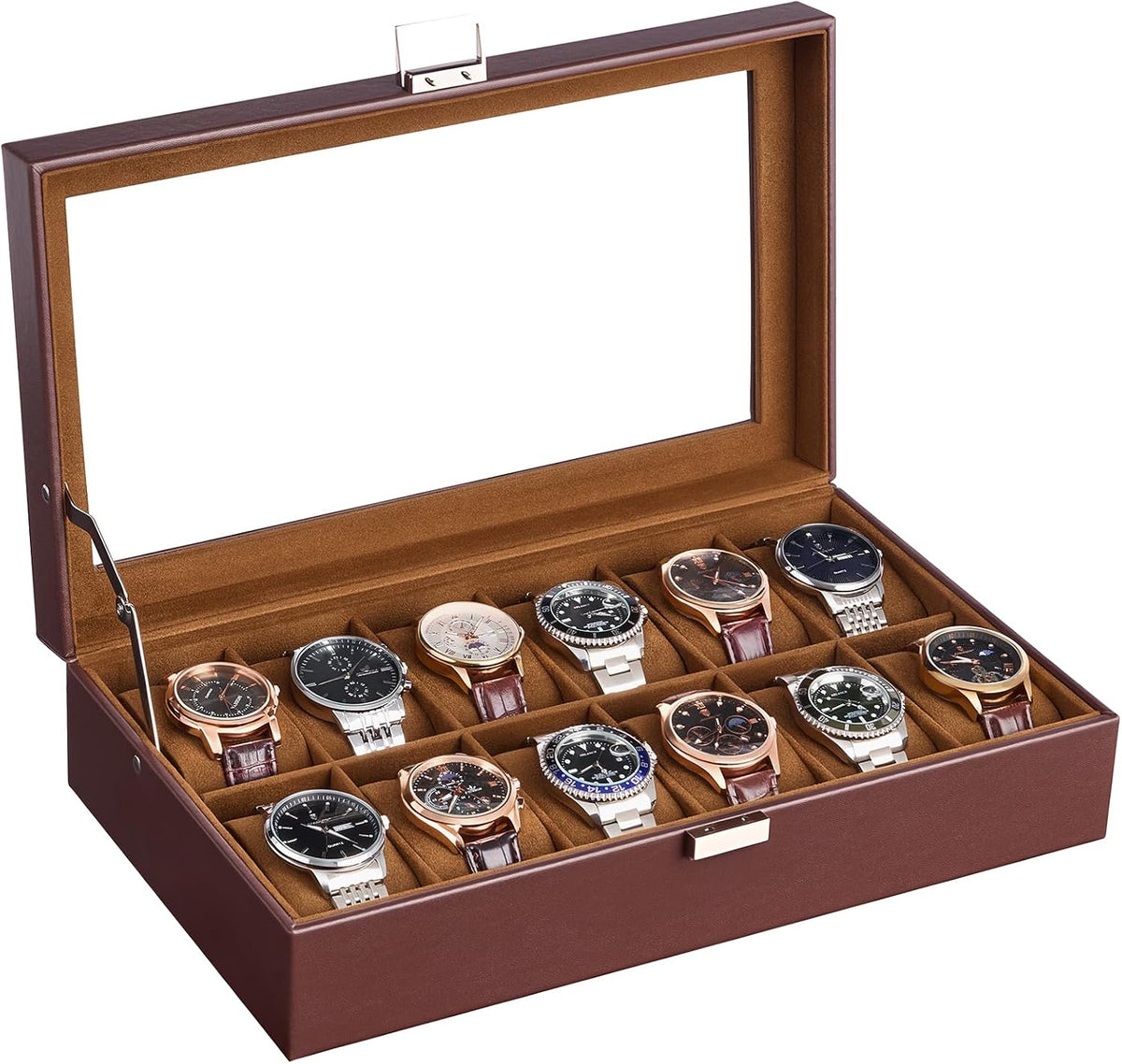 Lolalet Caja de reloj para hombre, caja de exhibición de 12 ranuras...