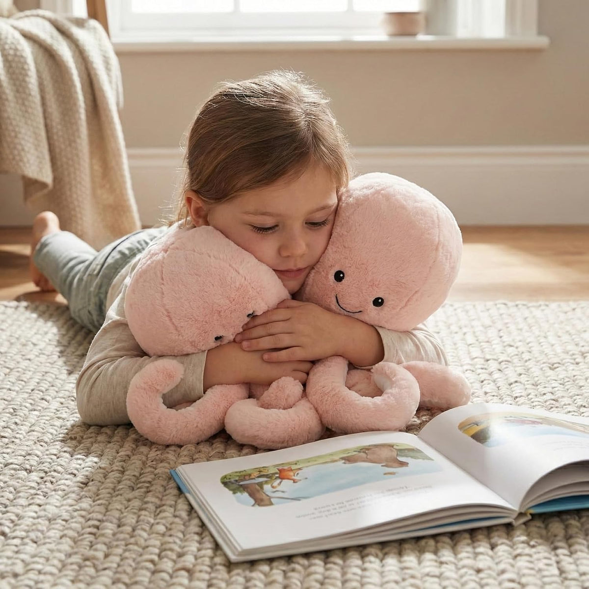 WEIGEDU Juguete de peluche de pulpo, color rosa | Linda almohada oc...