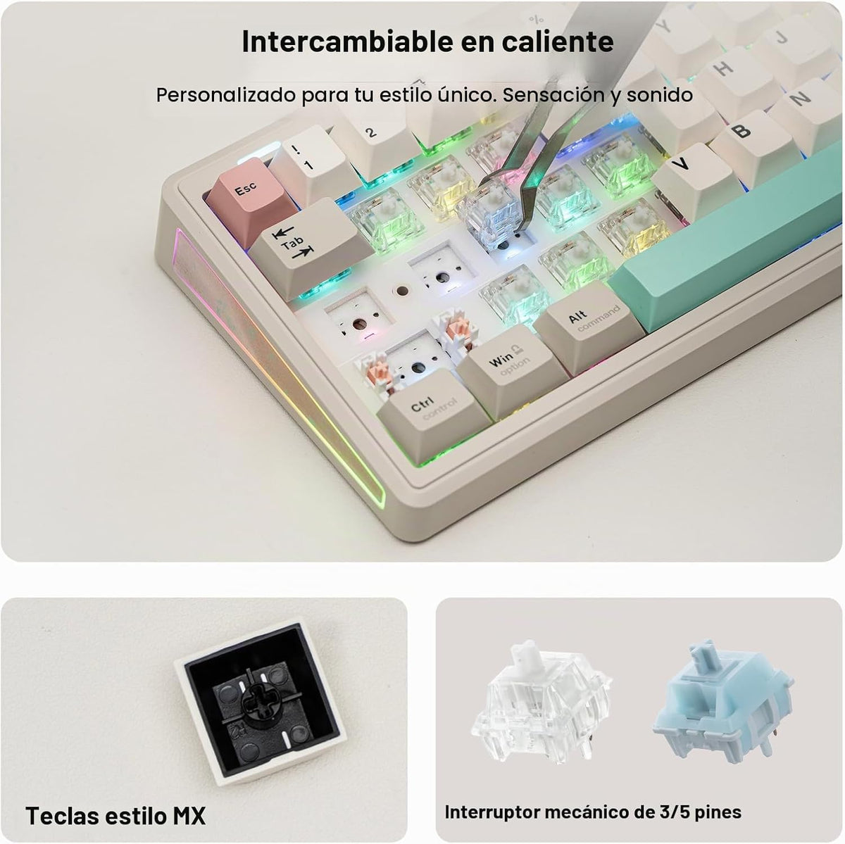 EPOMAKER TH65 Teclado mecánico inalámbrico para juegos con perilla...