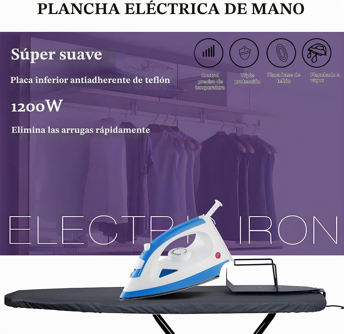 Plancha eléctrica, plancha de vapor, 1200 W, vaporizador, portátil...