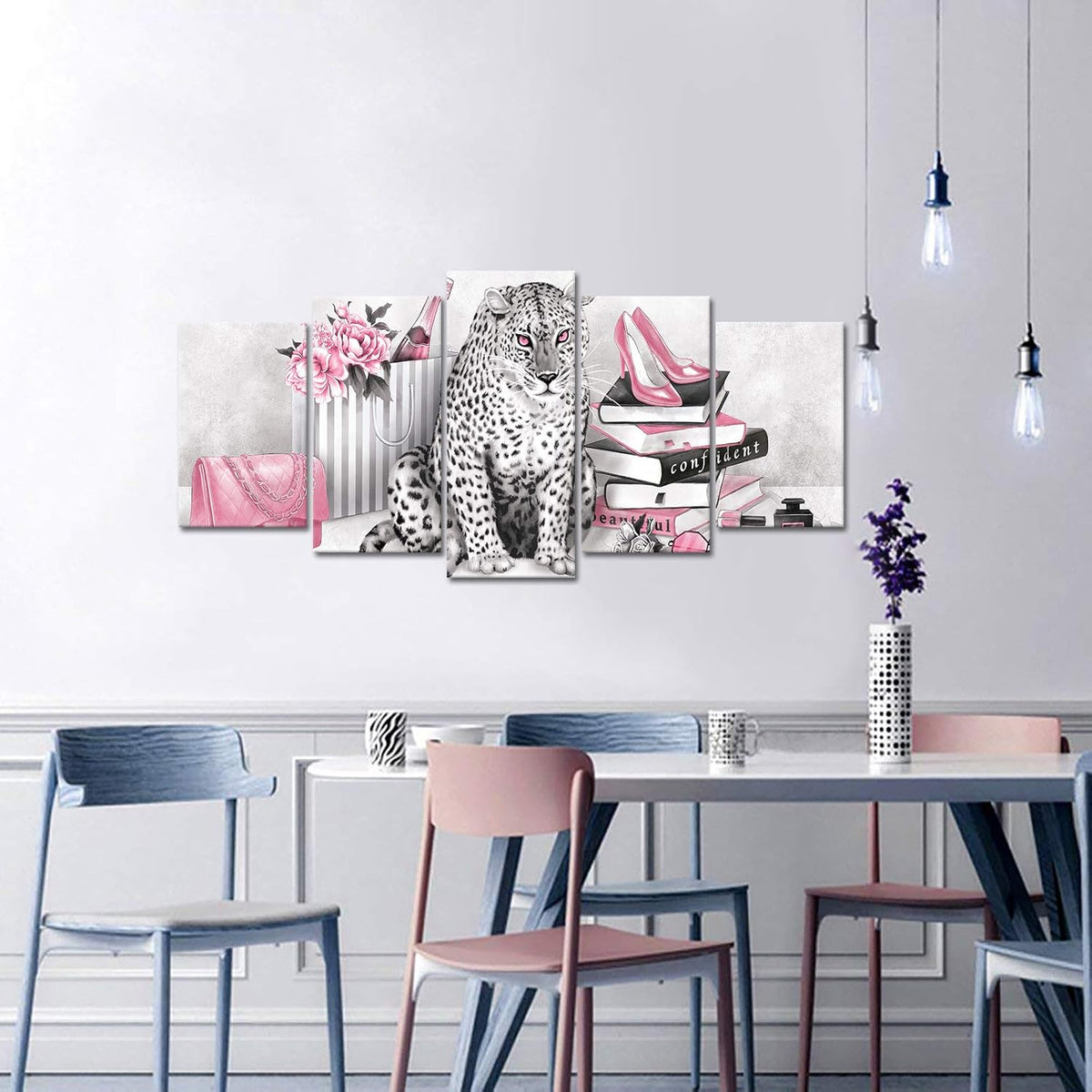 Kalormore Fashion Glam Poster Negro y Blanco Leopardo con Flores Ro...