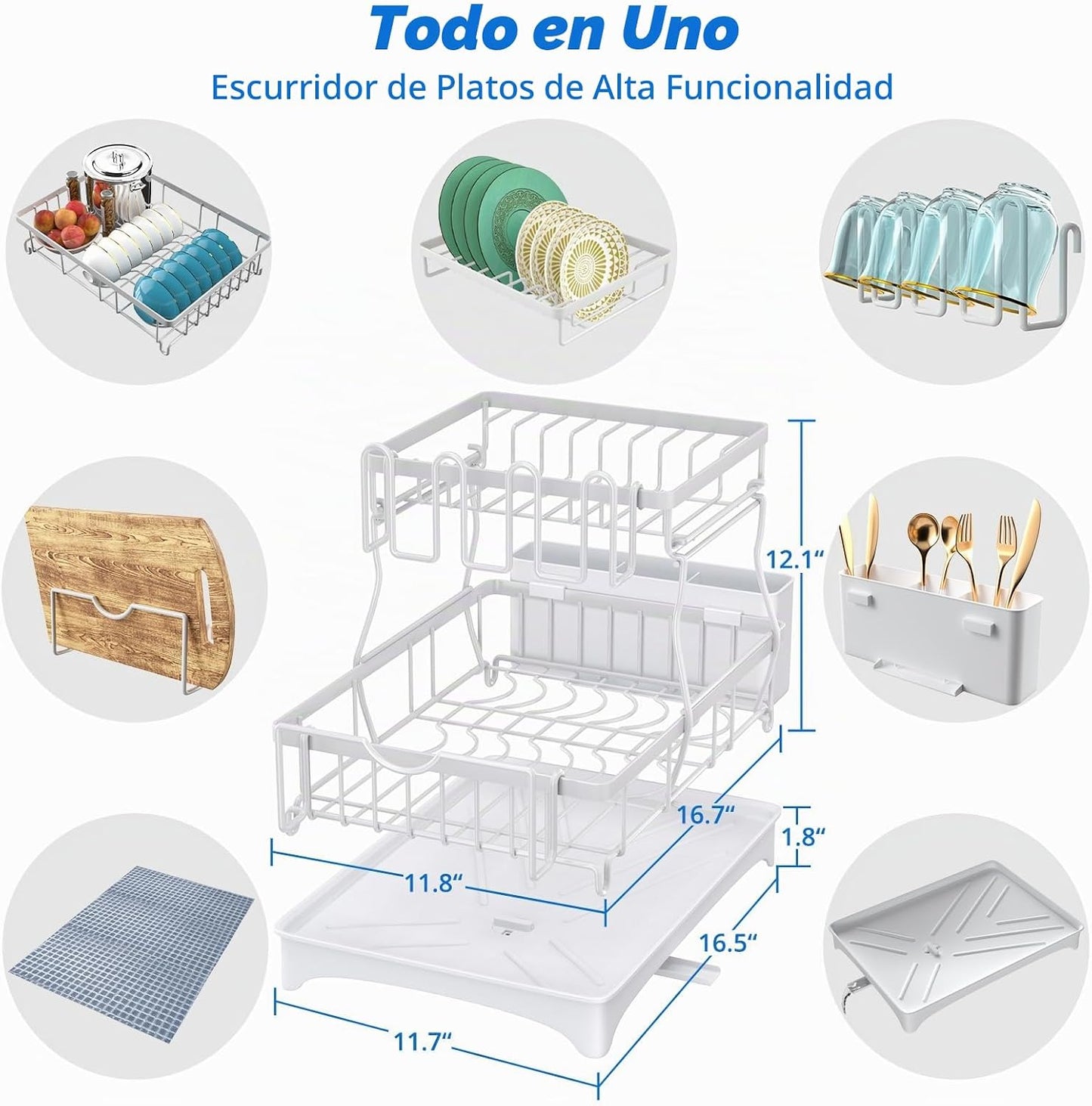 Godboat - Escurridor de platos de 2 niveles con drenaje automático...