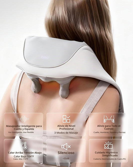Masajeador inalámbrico Shiatsu para cuello y espalda con calor, 10...