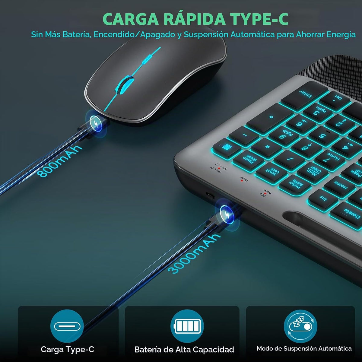 JOYACCESS Silent - Juego de mouse y teclado inalámbrico con retroil...