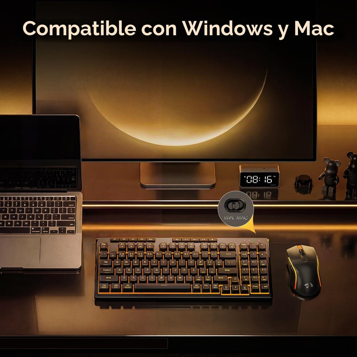 Redragon S156 - Teclado y mouse inalámbricos para juegos con tres m...