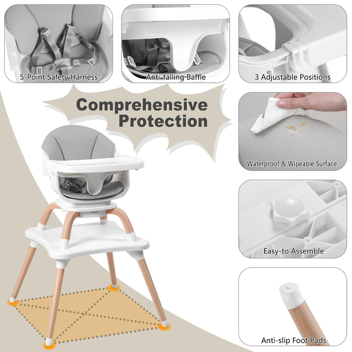 Komcot Silla alta para bebé, sillas altas convertibles 7 en 1 para...
