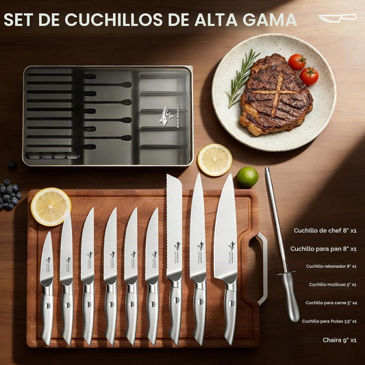 Mad Shark - Juego de cuchillos de cocina de 11 piezas con bloque, c...