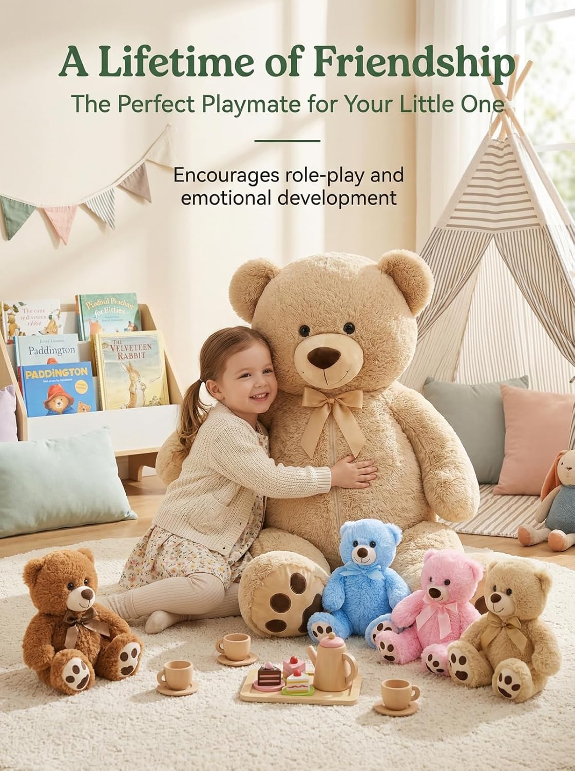 MaoGoLan 5 piezas de oso de peluche grande con 4 bebés, 41 pulgadas...