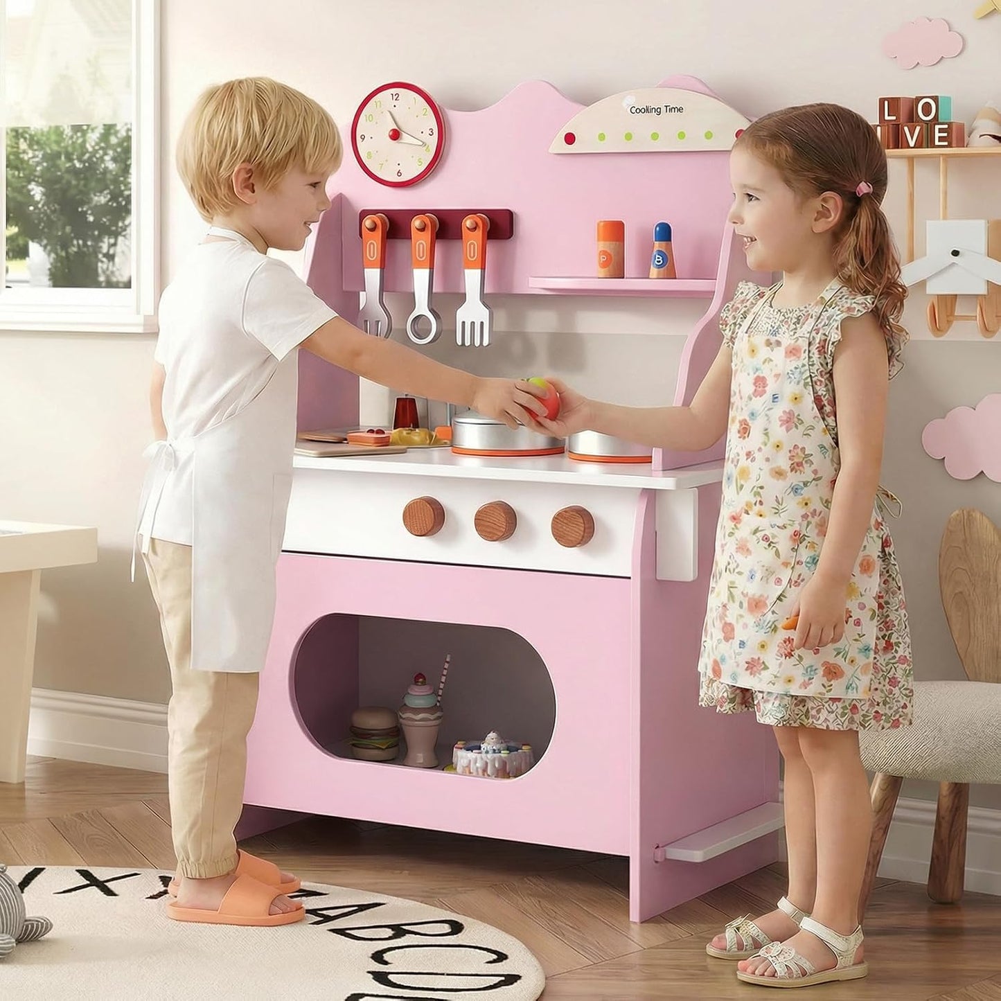 Costzon Juego de cocina para niños, juguete de madera con grifo de...