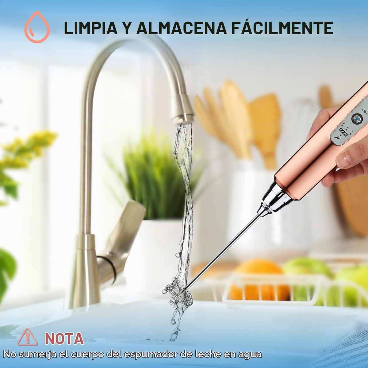 YUSWKO Varita espumadora de leche de mano para café, batidor eléctr...
