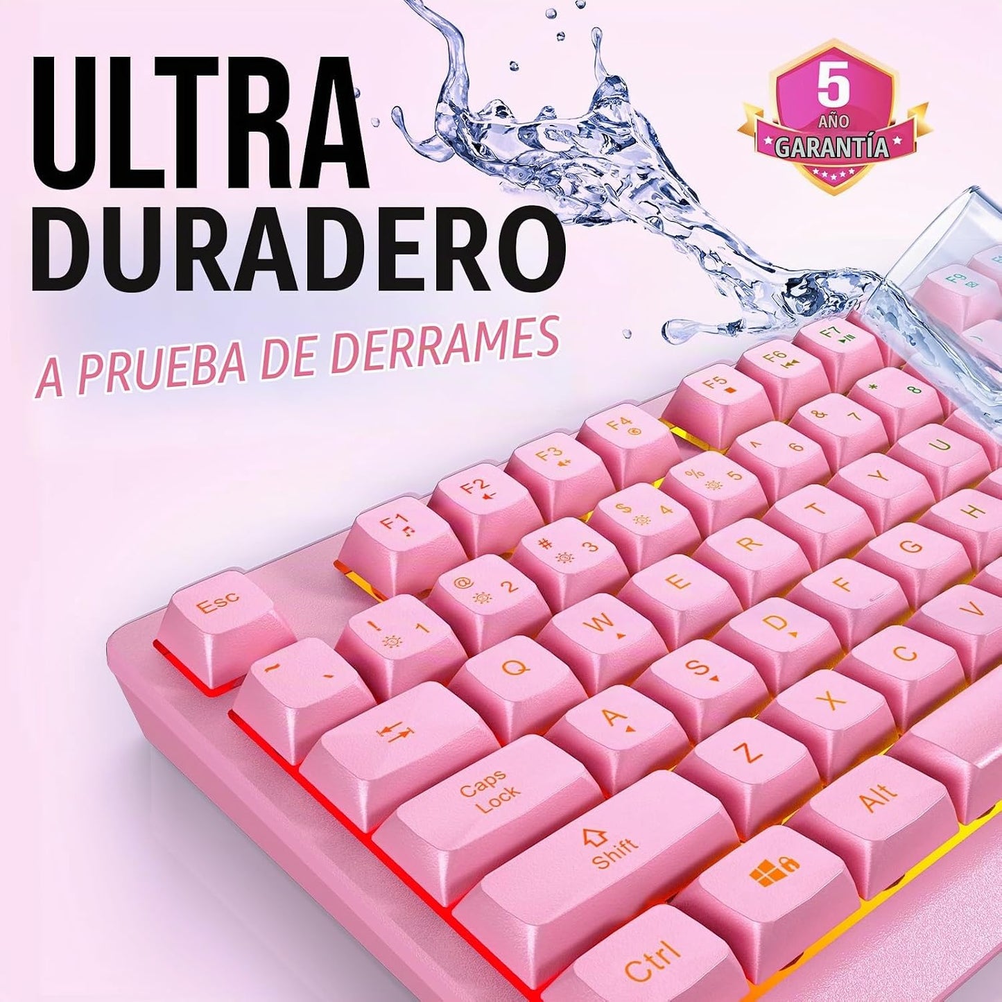 Teclado inalámbrico KLIM Chroma Rosa \u2013 Retroiluminación RGB, B...