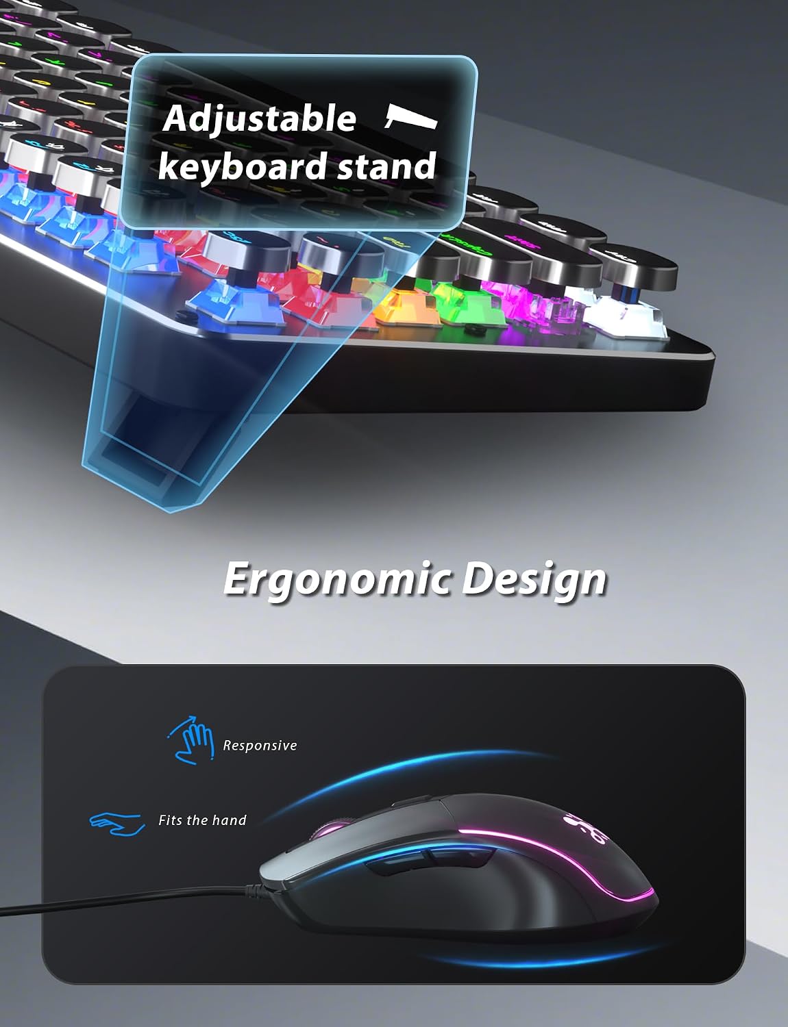 Set de teclado y mouse estilo máquina de escribir mecánico para jue...