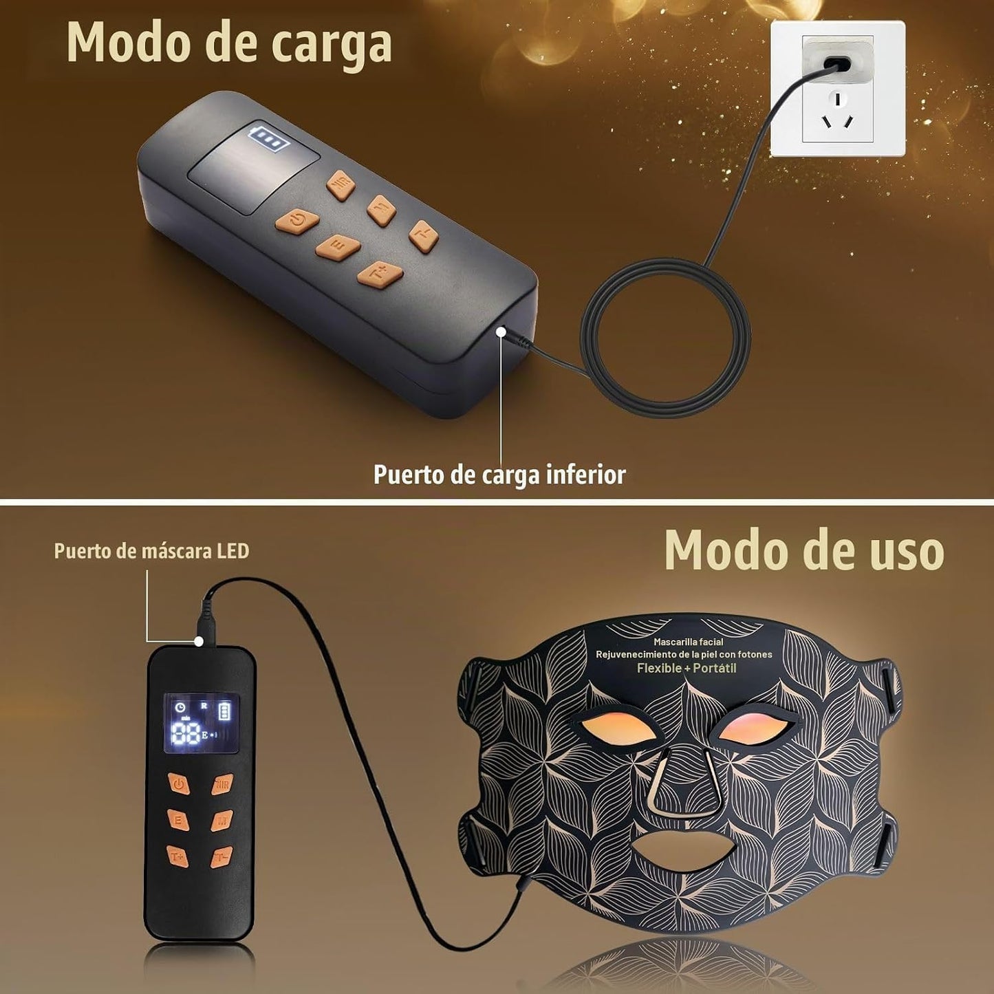 biuufish Terapia de luz roja para la cara, mascarilla de 8 colores...