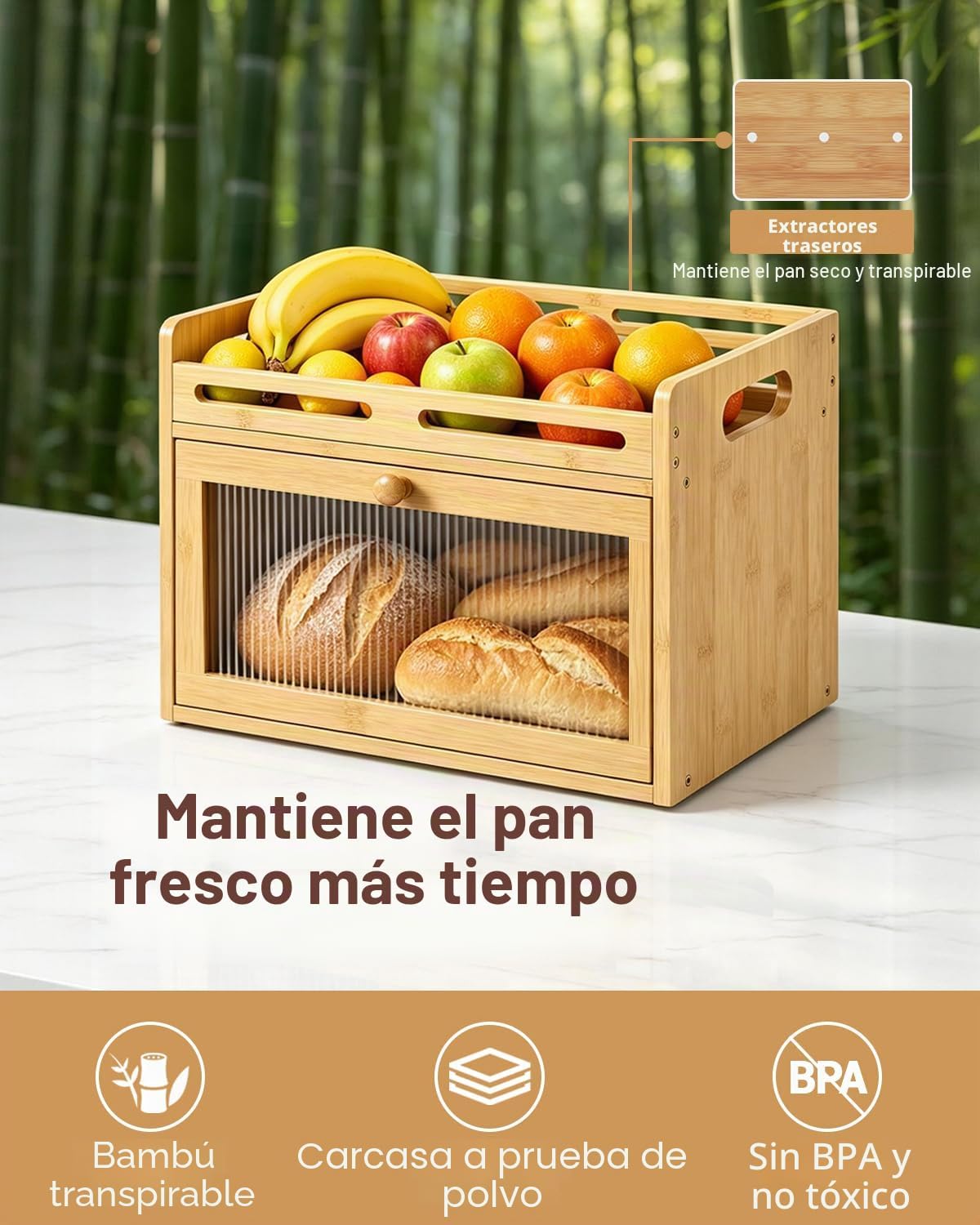 Coiesol Panera para encimera de cocina, contenedor de almacenamient...