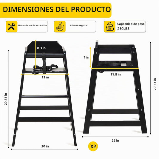 Neoflavie - Juego de 2 sillas altas de madera para restaurante para...