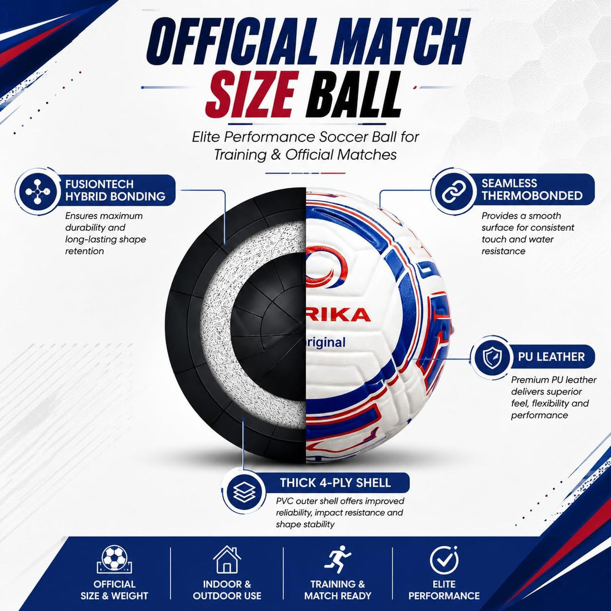 STRIKA Balón de fútbol prémium tamaño 5 y 4 \u2013 Pelota híbrida p...