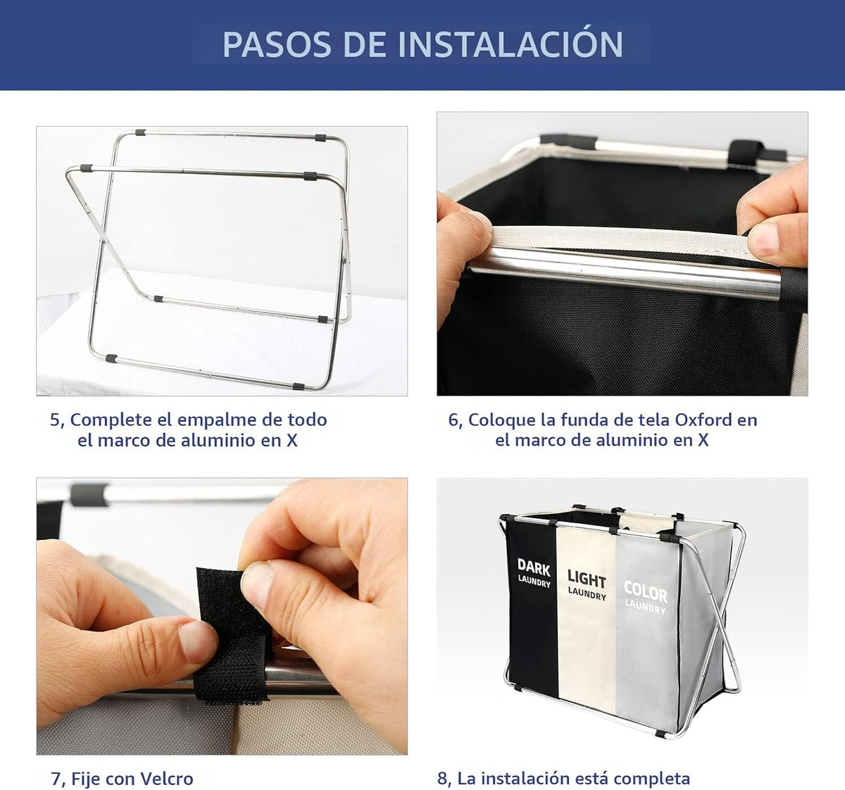 Cesta de lavandería grande de 180 L, cesta de lavandería independie...