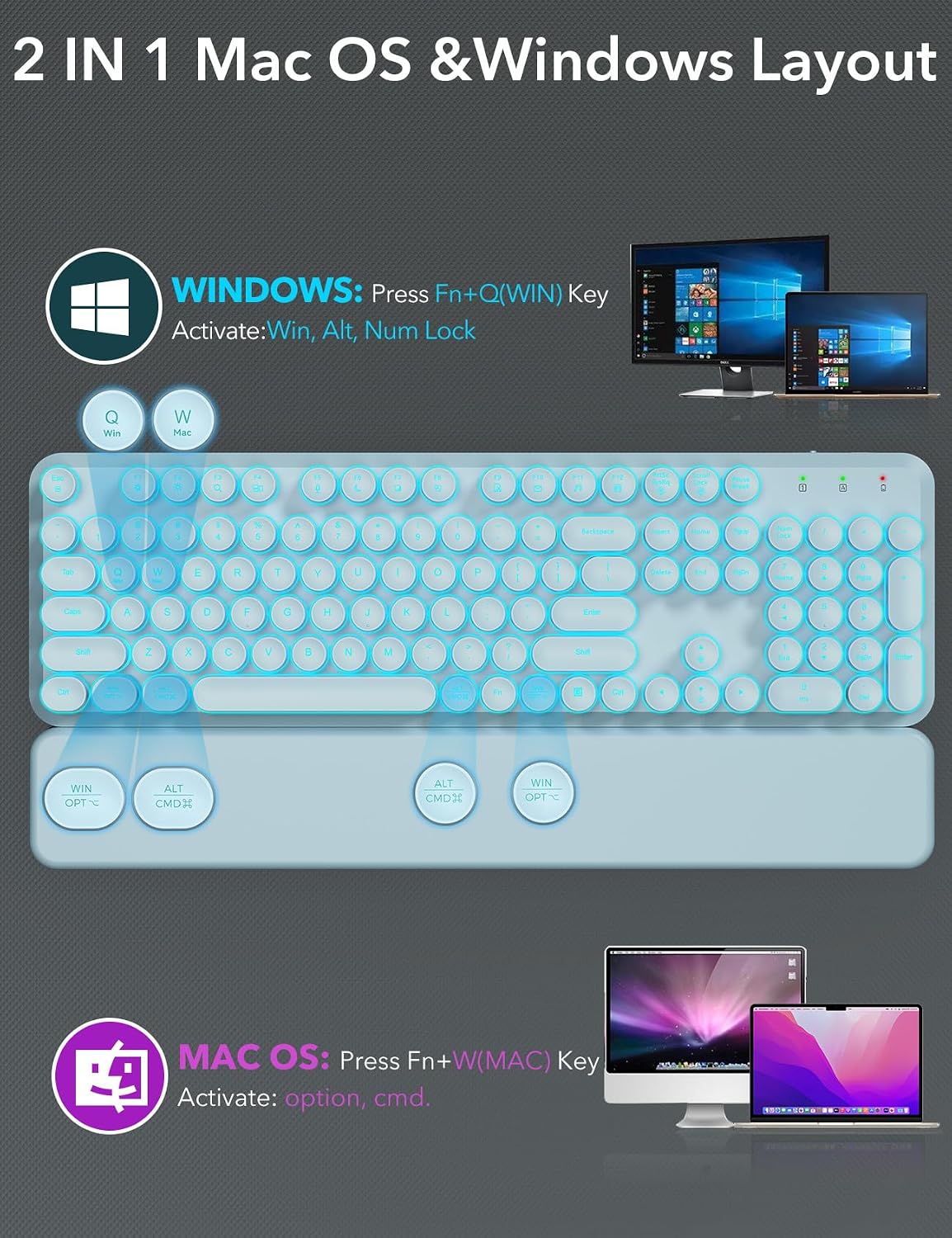 Teclado inalámbrico y mouse retroiluminados, teclado de máquina de...
