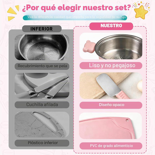 Juego completo de 22 piezas de cocina real para niños, estufa de ca...
