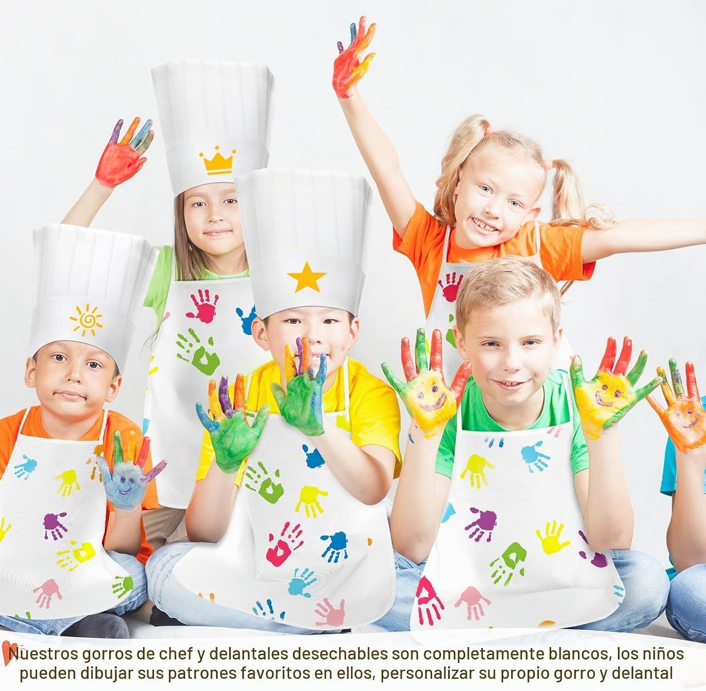 JaGely Juego de sombrero y delantal de chef para niños de 60 piezas...