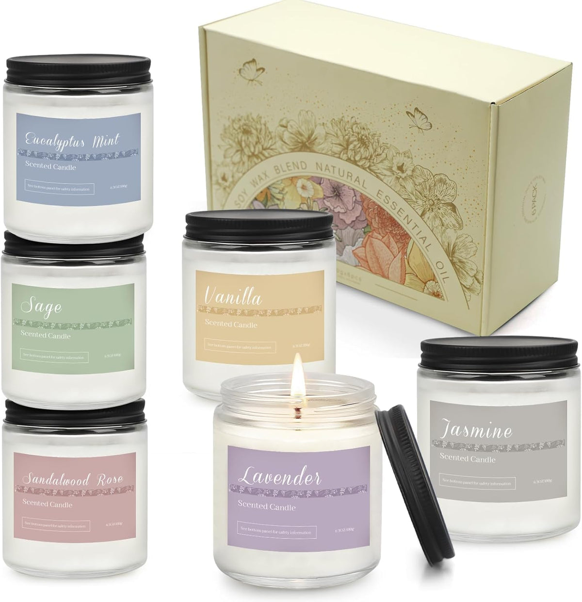 Paquete de 6 velas perfumadas para el hogar, velas de aromaterapia...