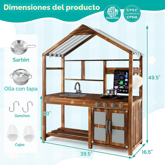 Costzon Cocina de Barro para Niños al Aire Libre, Cocina de Juego d...