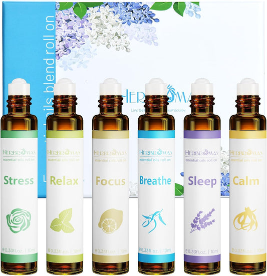 HERBROMAS Juego de Aceites Esenciales de Aromaterapia Roll On, Mezc...