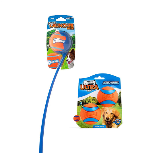 Chuckit! Paquete de pelota y lanzador Ultra para perros clásico 26M...