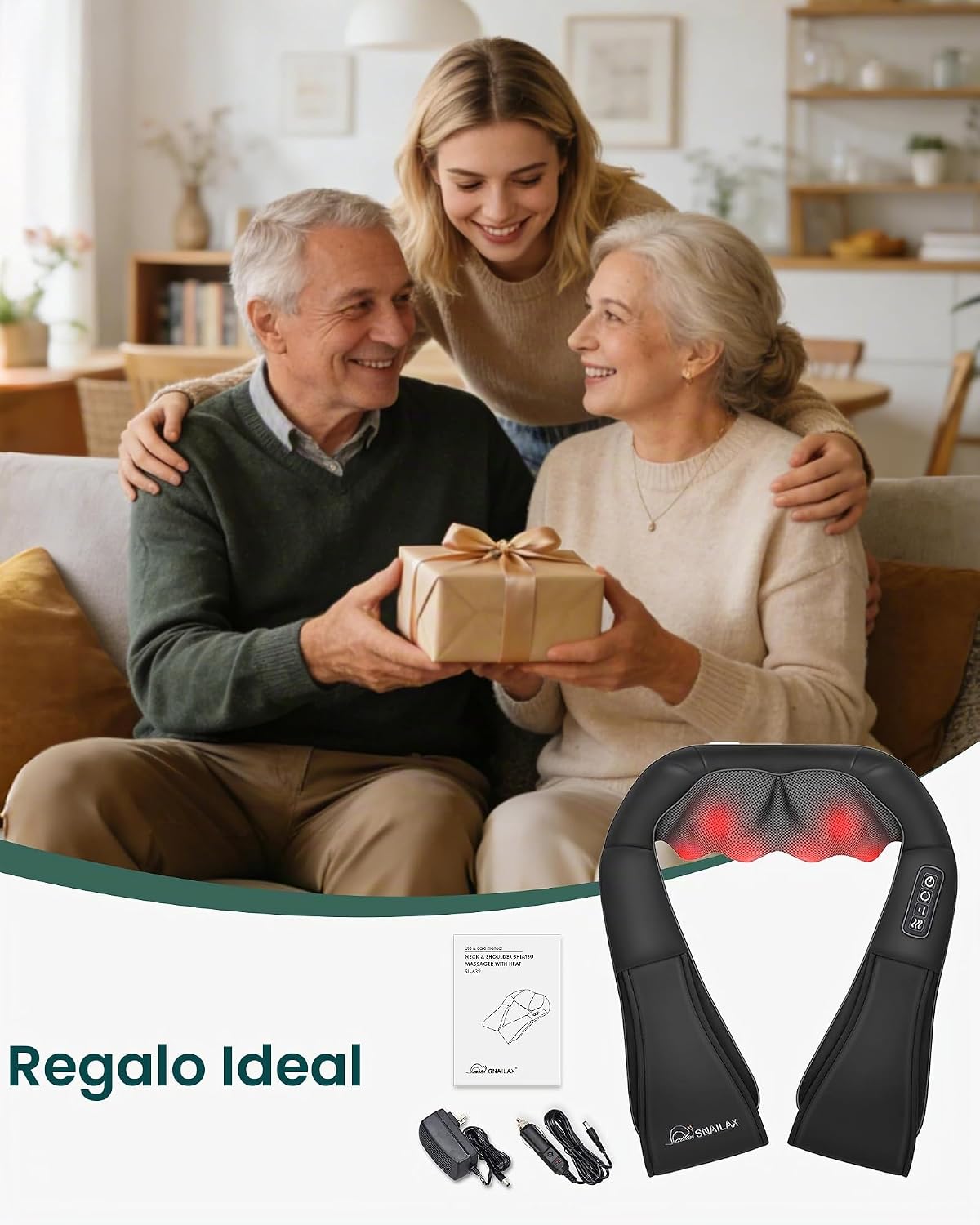 Snailax Shiatsu Masajeador de cuello con calor, hombros y espalda |...