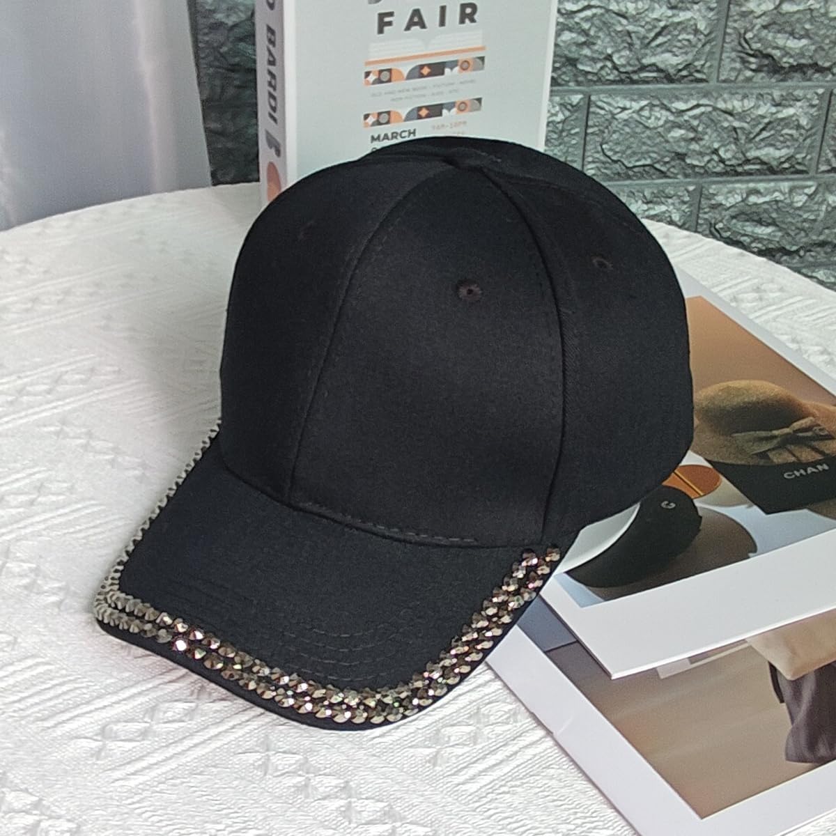 BUDUBIBI Gorra de béisbol con diamantes de imitación para mujer, go...
