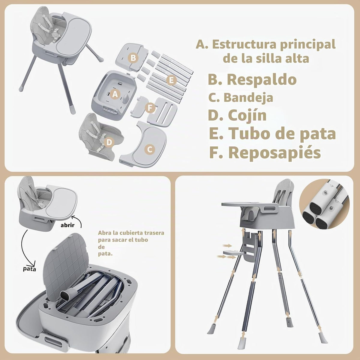 CheerKid Silla alta 3 en 1 para bebés para meses y niños pequeños,...